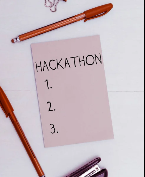 Segno Testo Che Mostra Hackathon Evento Vetrina Aziendale Cui Gran — Foto Stock