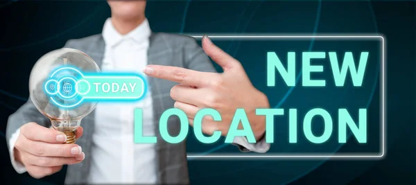 Writing Displaying Text New Location Business Showcase Get Located New — Stockfoto