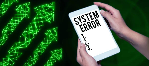 Znak Tekstowy Pokazujący Błąd Systemowy Pomysł Biznes Błąd Technologiczny Upadek — Zdjęcie stockowe