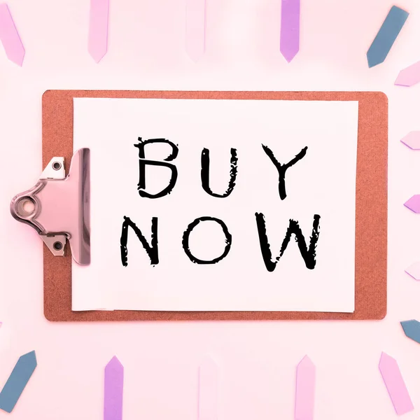 Sign Displaying Buy Now Internet Concept Asking Someone Purchase Your — Stockfoto