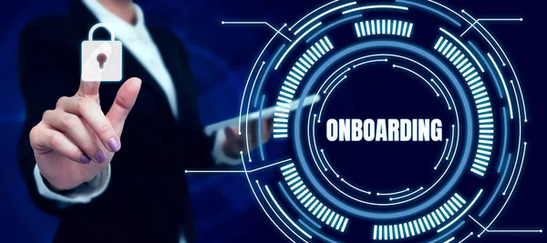 Szöveg Felirat Bemutatása Onboarding Üzleti Megközelítés Cselekvési Folyamat Integrálása Egy — Stock Fotó