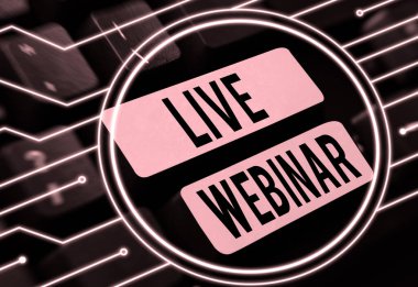 İnternet üzerinden gerçek zamanlı olarak gönderilen canlı Webinar, İş Fikri İnteraktif Seminerinin gösterildiği bir tabela