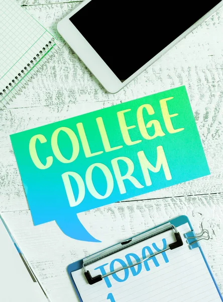 Writing displaying text College Dorm, Word for residence hall providing rooms for college individuals or for groups of students