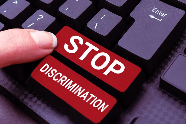 Testo Che Mostra Ispirazione Stop Discriminazione Business Overview Prevenire Scavo — Foto Stock