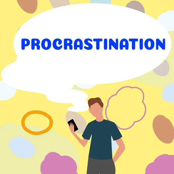 Leyenda Conceptual Procrastinación Negocios Escaparate Retrasar Posponer Algo Aburrido — Foto de Stock