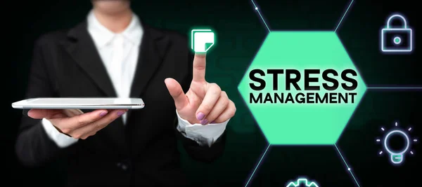 Inspiratie Toont Teken Stress Management Business Showcase Leren Manieren Van — Stockfoto