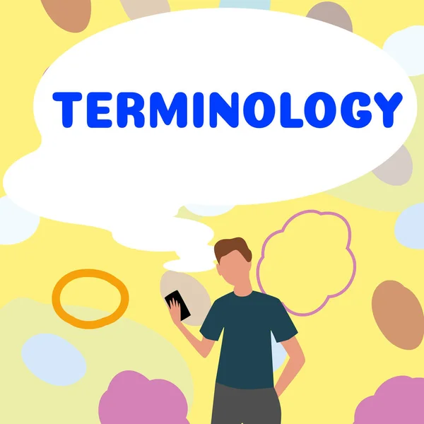 Çalışmalarda Kullanılan Terminoloji Genel Bakış Terimlerini Gösteren Metin Işareti — Stok fotoğraf