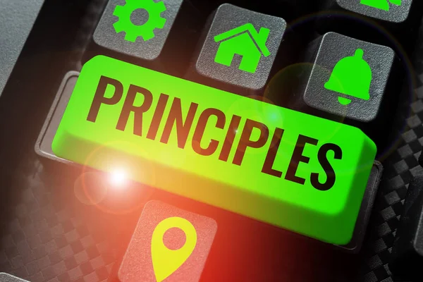 Text Sign Showing Principles Business Concept Fundamental Truth Serves Base — Stockfoto