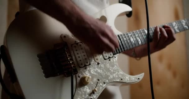 Unrecognizable Guitarist Strumming Away Studio — Stock Video