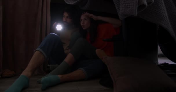 Romantic Homemade Shelter Cozy Love Dark — Stock Video