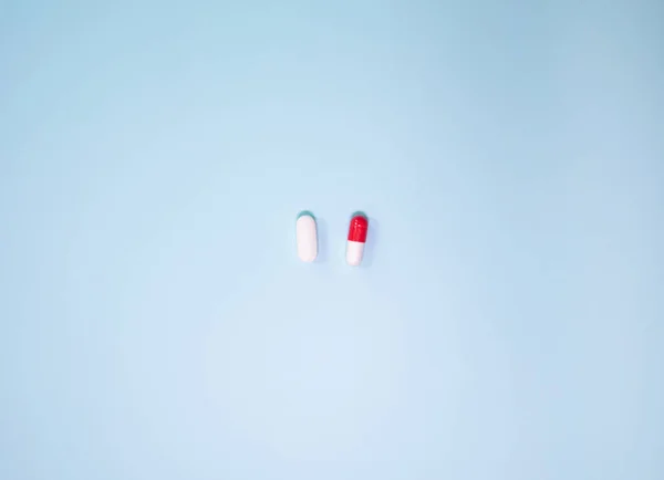 Spilled Medications Pills Blue Background Pharmacology Medicine Struggle Health — Stock fotografie