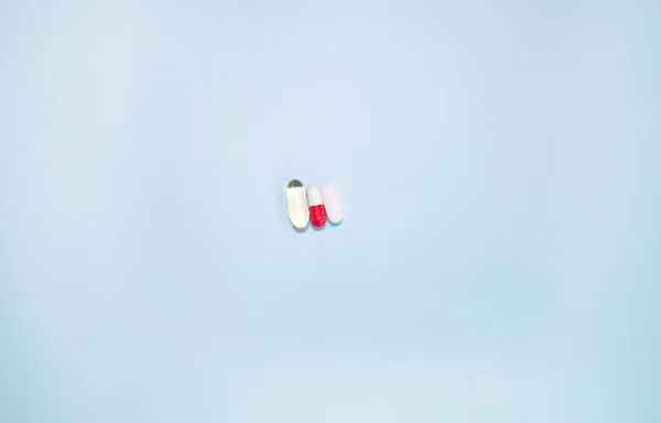Spilled Medications Pills Blue Background Pharmacology Medicine Struggle Health — Fotografia de Stock