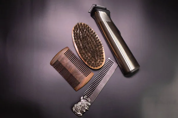 Different Combs Brushes Other Tools Grooming Beard Close View — Stock Photo, Image