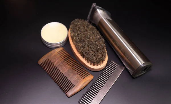 Different Combs Brushes Other Tools Grooming Beard Close View — ストック写真