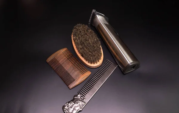 Different Combs Brushes Other Tools Grooming Beard Close View — Fotografia de Stock