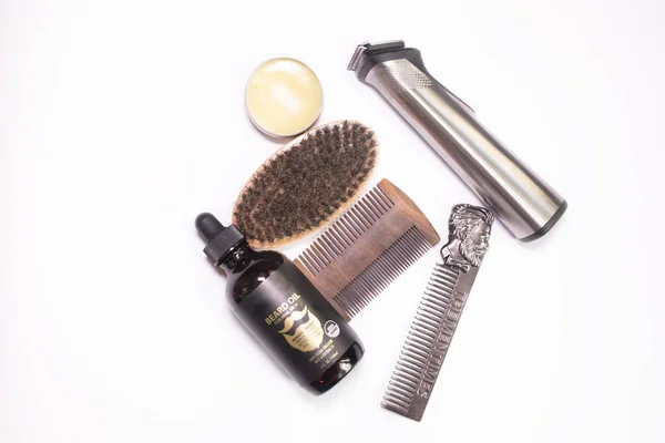 Different Combs Brushes Other Tools Grooming Beard Close View — ストック写真