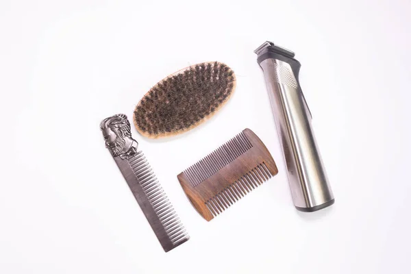 Different Combs Brushes Other Tools Grooming Beard Close View — Foto de Stock