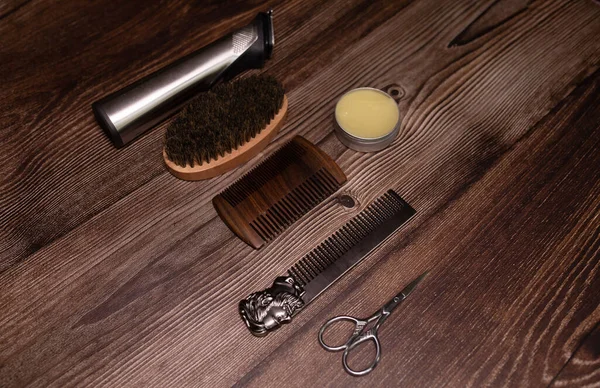 Different Combs Brushes Other Tools Grooming Beard Close View — Φωτογραφία Αρχείου