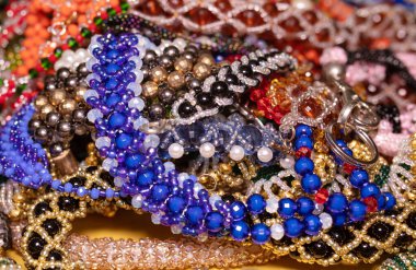 Beads, Jewelry, beads necklaces on yellow background  