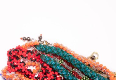 Beads, Jewelry, beads necklaces on white background 