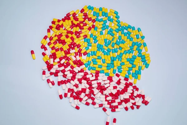 Mavi Arka Planda Çeşitli Ilaç Hapları Haplar Kapsüller Var Tıp — Stok fotoğraf