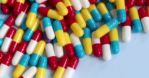 Pharmaceutical Medicine Pills Tablets Capsules Blue Background Medicine Concept — Video Stock
