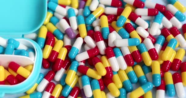 Pharmaceutical Medicine Pills Tablets Capsules Blue Background Medicine Concept — Stock Video