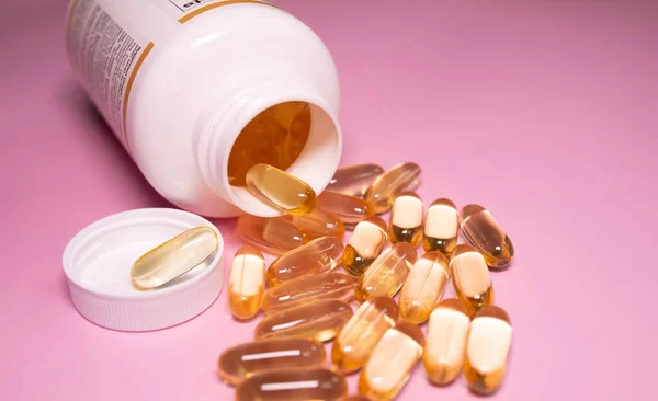 Oil filled capsules of food supplements: fish oil, omega 3, omega 6, omega 9, vitamin A, vitamin D3, vitamin E, borage oil.