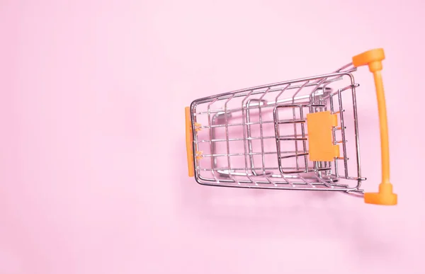 Empty Shopping Cart Pink Background — Stock Photo, Image