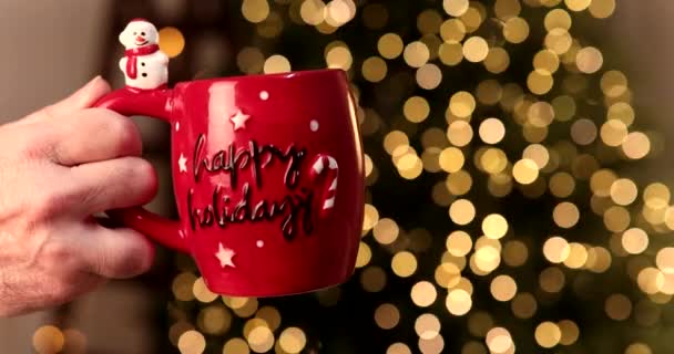 Bevanda Natale Coppa Rossa Cioccolata Calda Sfondo Festivo Concetto Natale — Video Stock