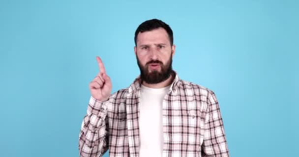 Handsome Bearded Man Wearing Casual Pointing Finger Angry Expression Showing — Stock Video