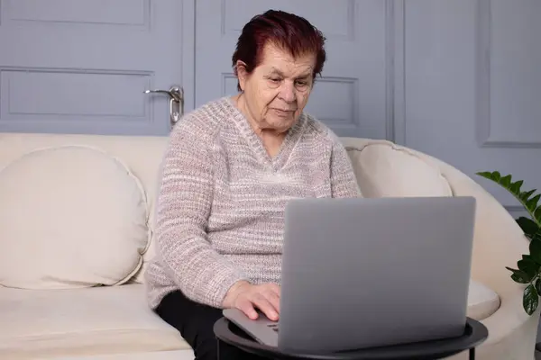 Portrét Starší Ženy Používající Počítač Kanceláři Koncept Vzdálené Práce Senior — Stock fotografie