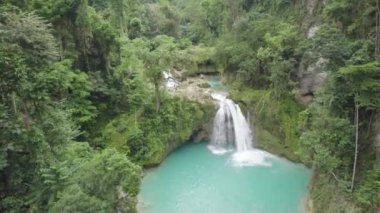 Kawasan şelaleleri, Cebu, Filipinler. Bir şelale mavi bir havuza akıyor. Su berrak ve sakin. Huzurlu ve huzurlu bir sahne..