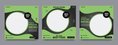 Sosyal medya reklamları için düzenlenebilir şablon gönderileri. Promosyon tasarımı için yeşil ve siyah renkli web reklamları.