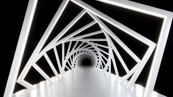 Endless Tunnel White Squares Black Background Moving Forward Mesmerizing Tunnel — Vídeos de Stock
