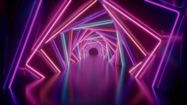 Przeleć Przez Neonowy Tunel Sci Modnych Linii Świetlnych Tworzących Wzór — Wideo stockowe