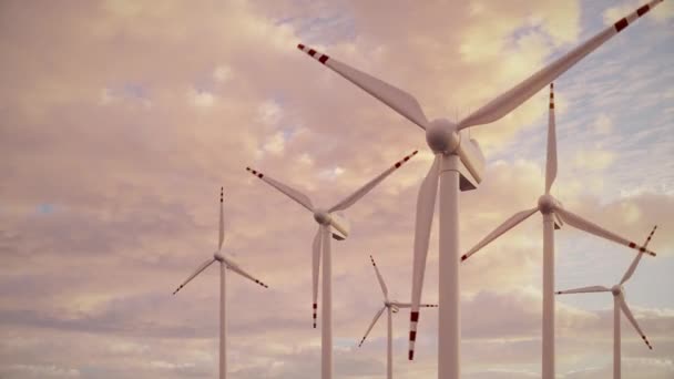 Ветряные Турбины Против Красивой Вечерней Облачности Кадры Идеально Подходят Возобновляемых — стоковое видео