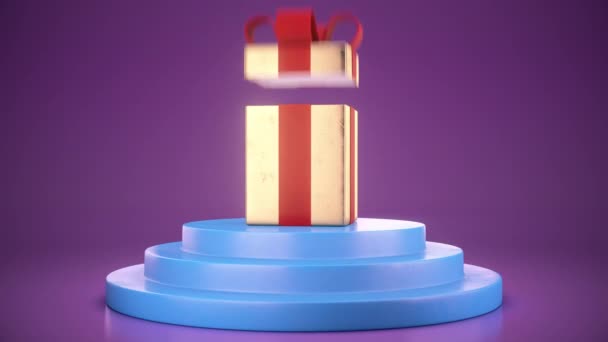 Une Animation Une Boîte Cadeau Avec Ruban Rouge Ouvre Pour — Video
