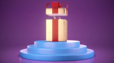 Noel altın hediye kutusu konfetiyle açılıyor. Boş bir kutu animasyonu da eklenmiştir. Döngüsel Ultra HD 4K 3840x2160 animasyon.