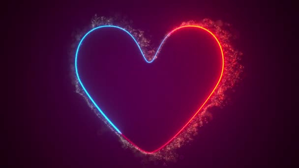 Symbol Serca Oświetlony Żywymi Niebieskimi Czerwonymi Neonami Otoczony Magicznym Wybuchem — Wideo stockowe