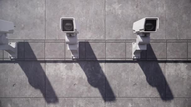 Beton Bir Duvardaki Güvenlik Kameraları Sabit Sağdan Sola Bir Tavada — Stok video