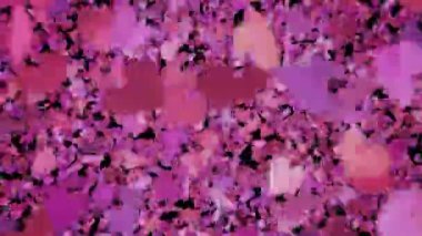 Pembe ve mor kalp konfetileri düşüyor ve animasyon etkisini yok ediyor. Alfa kanalı ve yeşil ekran. Döngüsel Ultra HD ProRes 4K canlandırması