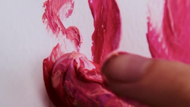 Close Shot Hands Stained Paint Talented Artist Woman Draws Large — Stock Video