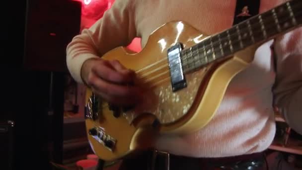 Müzisyen Bas Gitarist Gitarda Aktif Bas Gitar Çalıyor Bir Basçı — Stok video
