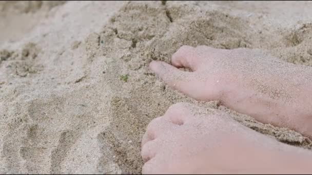 沉浸在这个亲密镜头中捕获的海滨绿洲的宁静诱惑中 一张特写镜头展现了一个年轻女子在埋葬脚趾和脚的时候 柔嫩的 被阳光亲吻的皮肤 — 图库视频影像