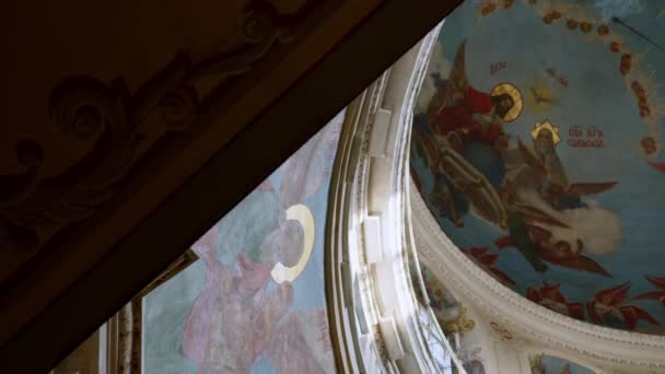 Freski Sklepieniu Sufitowym Rosyjskiej Cerkwi Prawosławnej Temat Biblijny Fresku Starożytne — Wideo stockowe