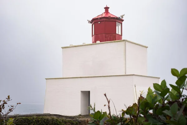 White Lighthouse Foggy Morning Historic Amphitrite Lighthouse Ucluelet Vancouver Island — Stock Photo, Image