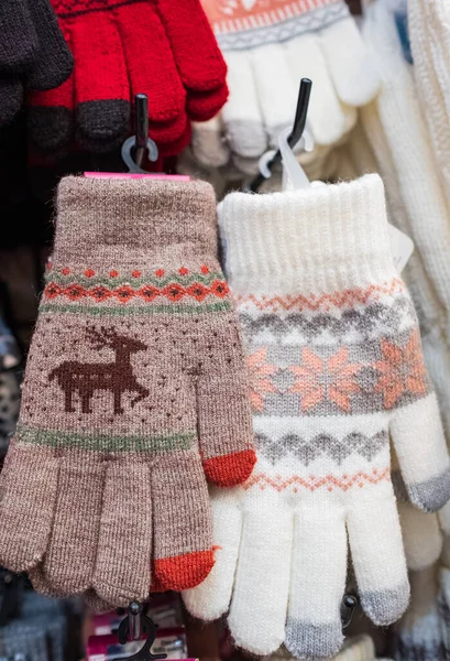 Dames Gebreide Wol Winter Handschoenen Met Patroon Wanten Gebreid Met — Stockfoto