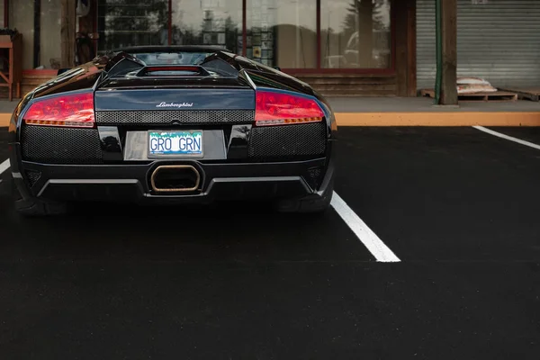 Black Lamborghini Gallardo Zaparkowany Ulicy Vancouver Kanada Samochód Sportowy Lamborghini — Zdjęcie stockowe