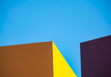 Modern mavi ve sarı soyut arkaplan kavramı ve doku tasarımı. Sarı ve mavi hipster fütüristik grafik tasarımı. Uzayı kopyala Modern blok geometrik tasarımı.